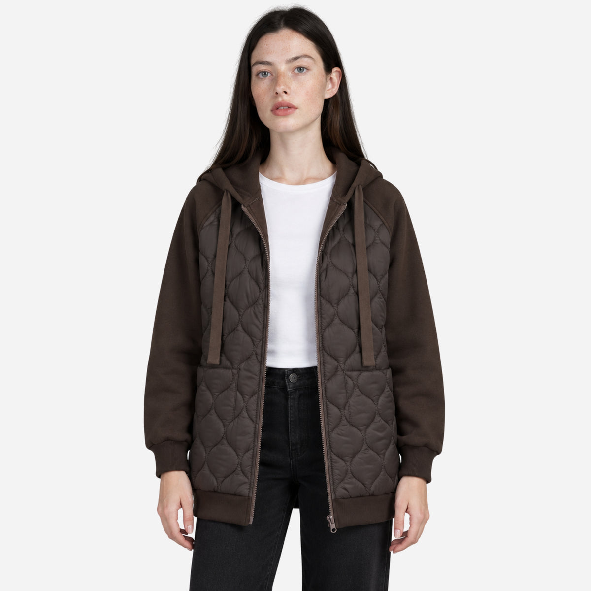 Women’s Mixed-Panel Quilted Hooded Jacket-Fowsa
