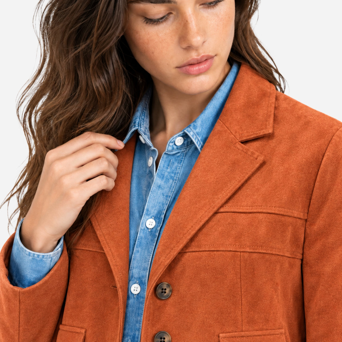 Women's Notched Lapel Button Blazer-Fowsa