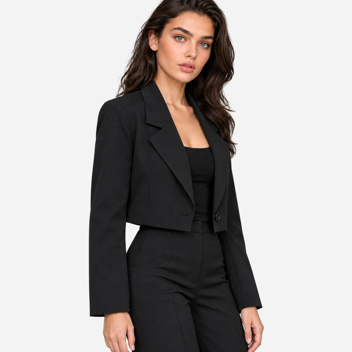 Women’s Notched-Lapel Single-Button Cropped Blazer-Fowsa