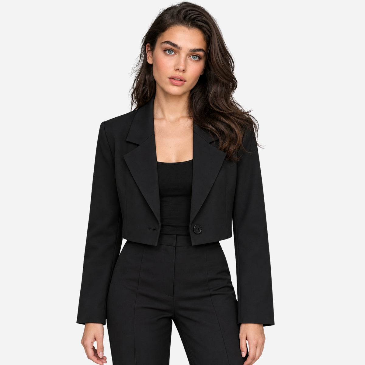 Women’s Notched-Lapel Single-Button Cropped Blazer-Fowsa