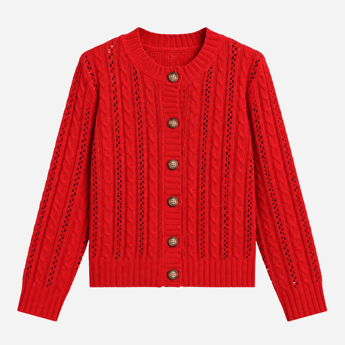 Women’s Openwork Cable-Knit Button Cardigan Jumper-Fowsa