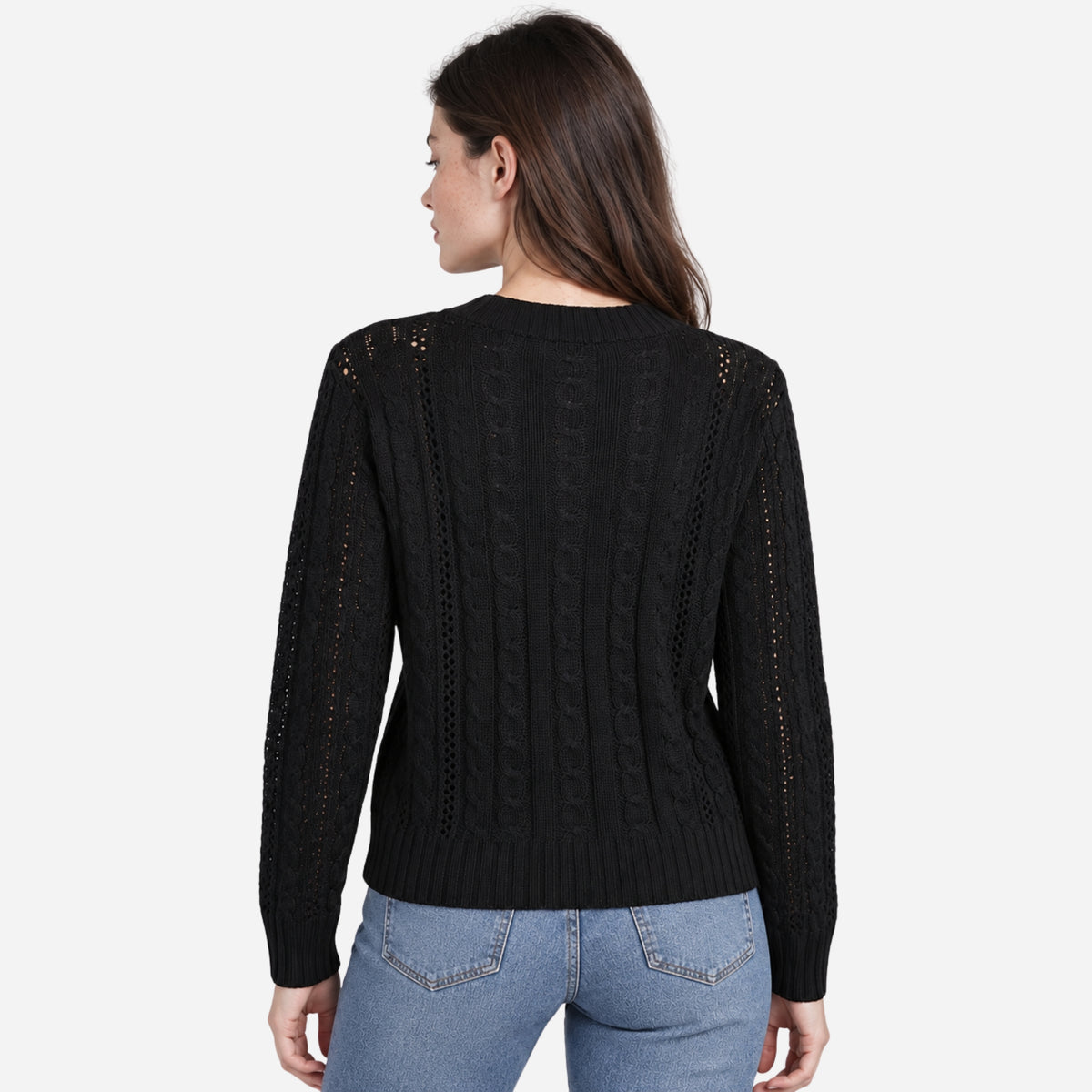 Women’s Openwork Cable-Knit Button Cardigan Jumper-Fowsa