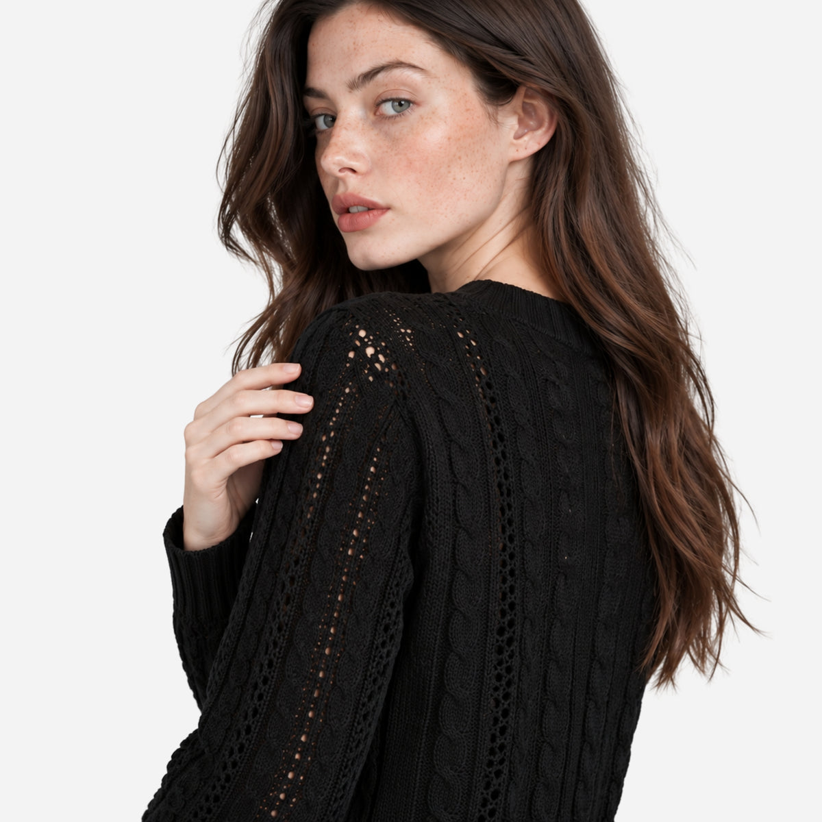 Women’s Openwork Cable-Knit Button Cardigan Jumper-Fowsa