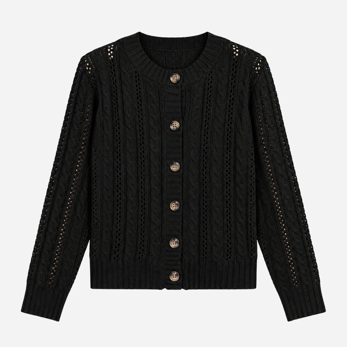 Women’s Openwork Cable-Knit Button Cardigan Jumper-Fowsa