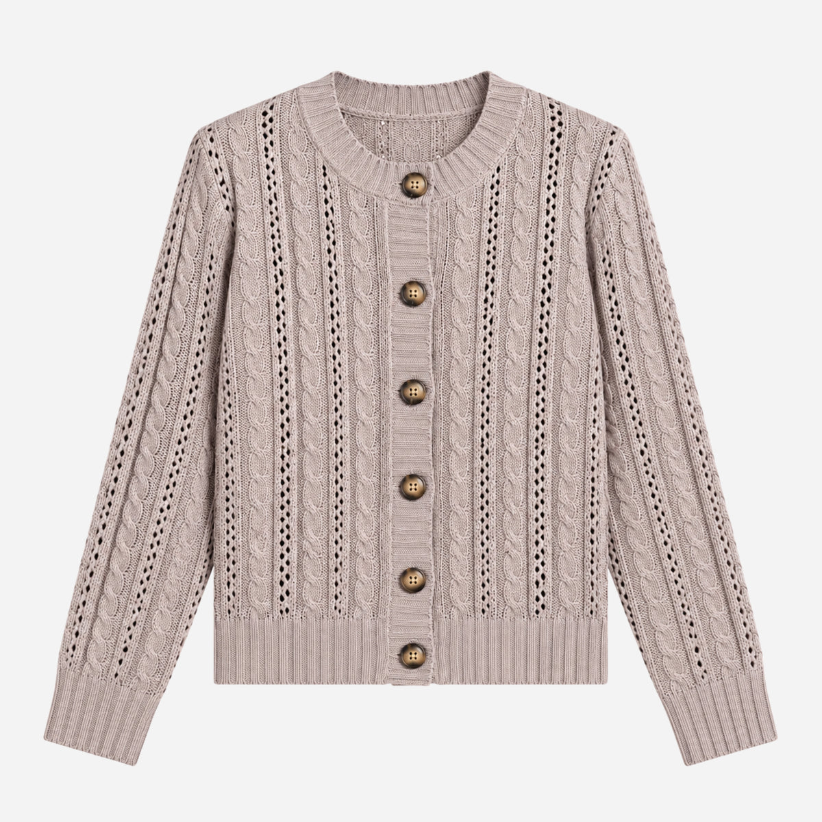 Women’s Openwork Cable-Knit Button Cardigan Jumper-Fowsa