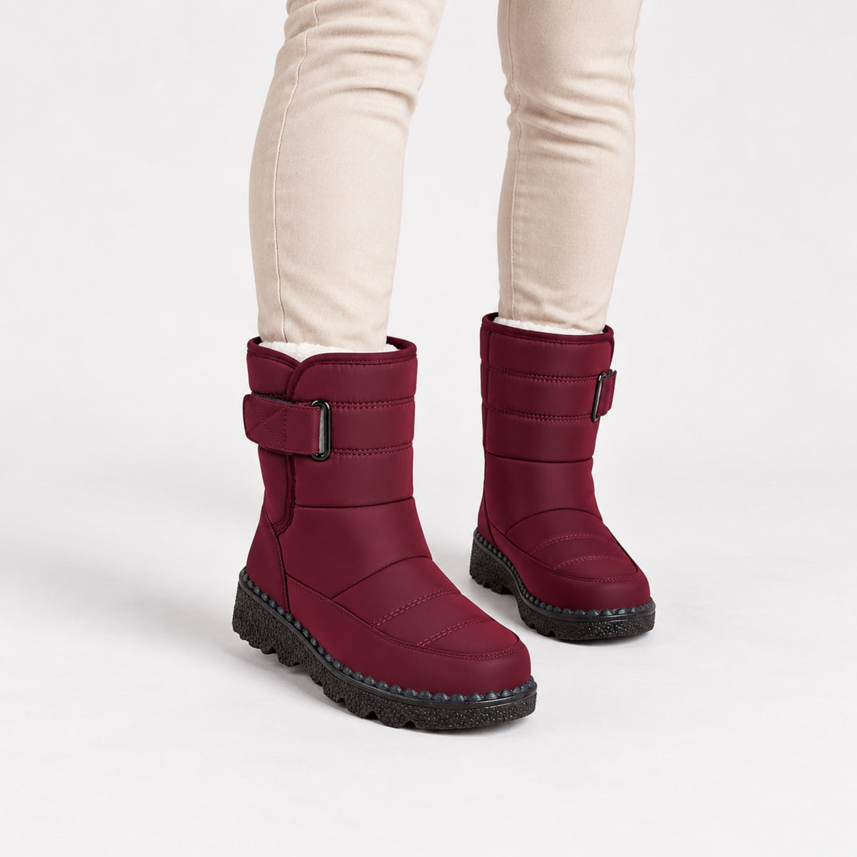 Women's Padded Buckle-Strap Winter Boots-Fowsa