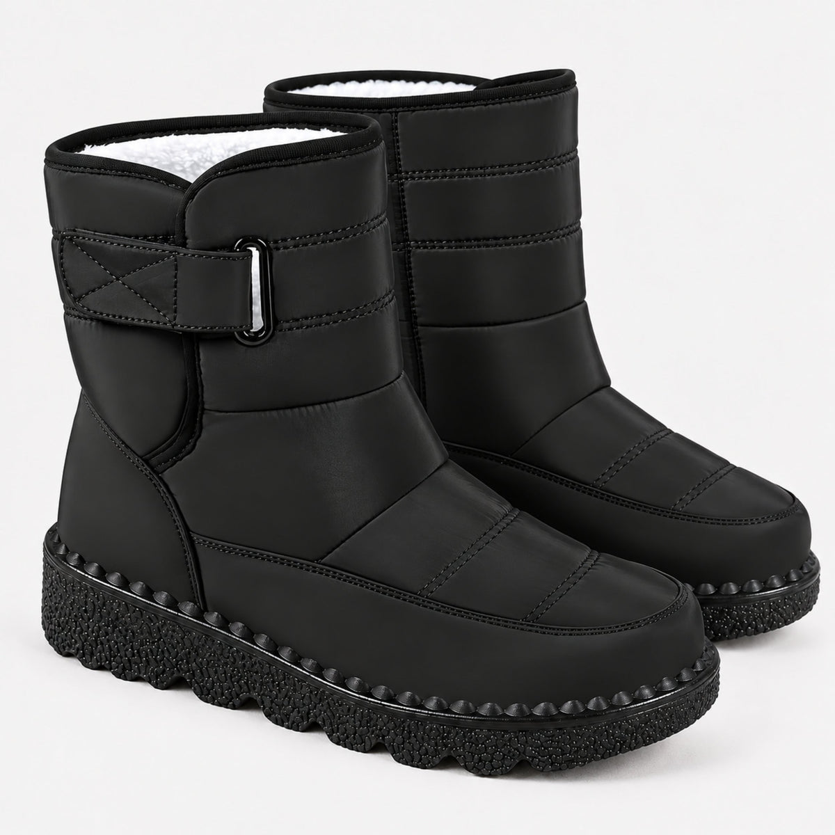 Women's Padded Buckle-Strap Winter Boots-Fowsa