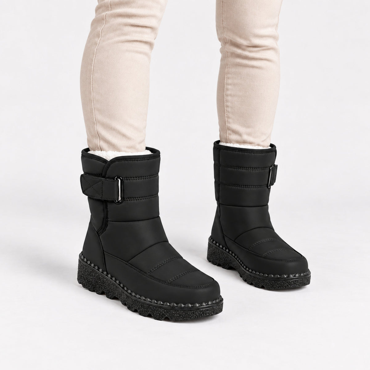 Women's Padded Buckle-Strap Winter Boots-Fowsa
