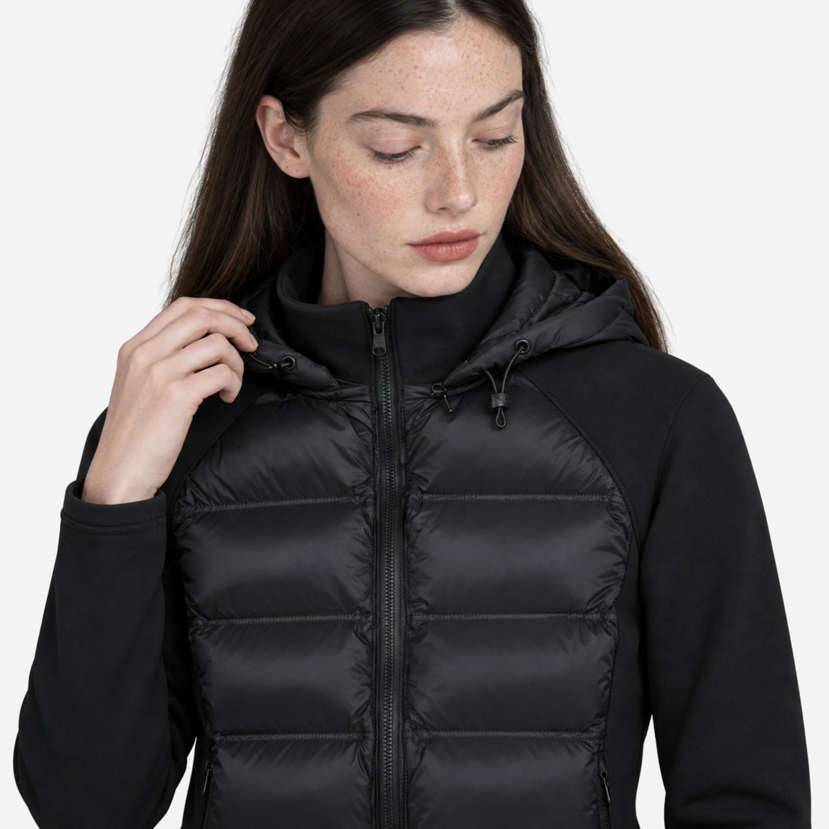 Women’s Panelled Hybrid Hooded Puffer Jacket-Fowsa