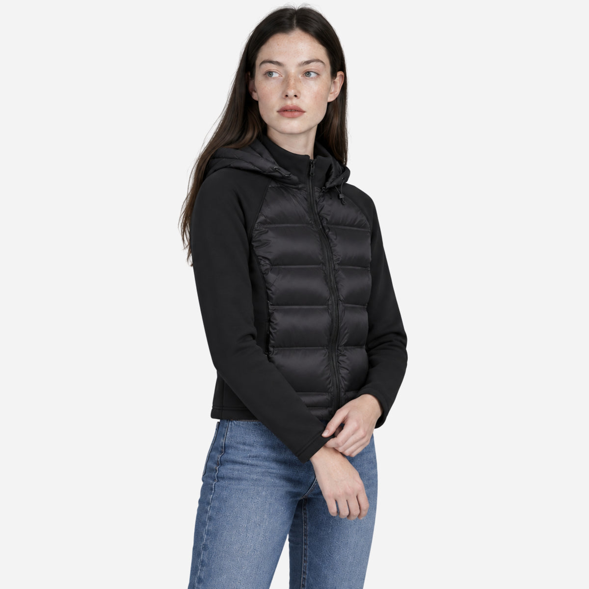 Women’s Panelled Hybrid Hooded Puffer Jacket-Fowsa