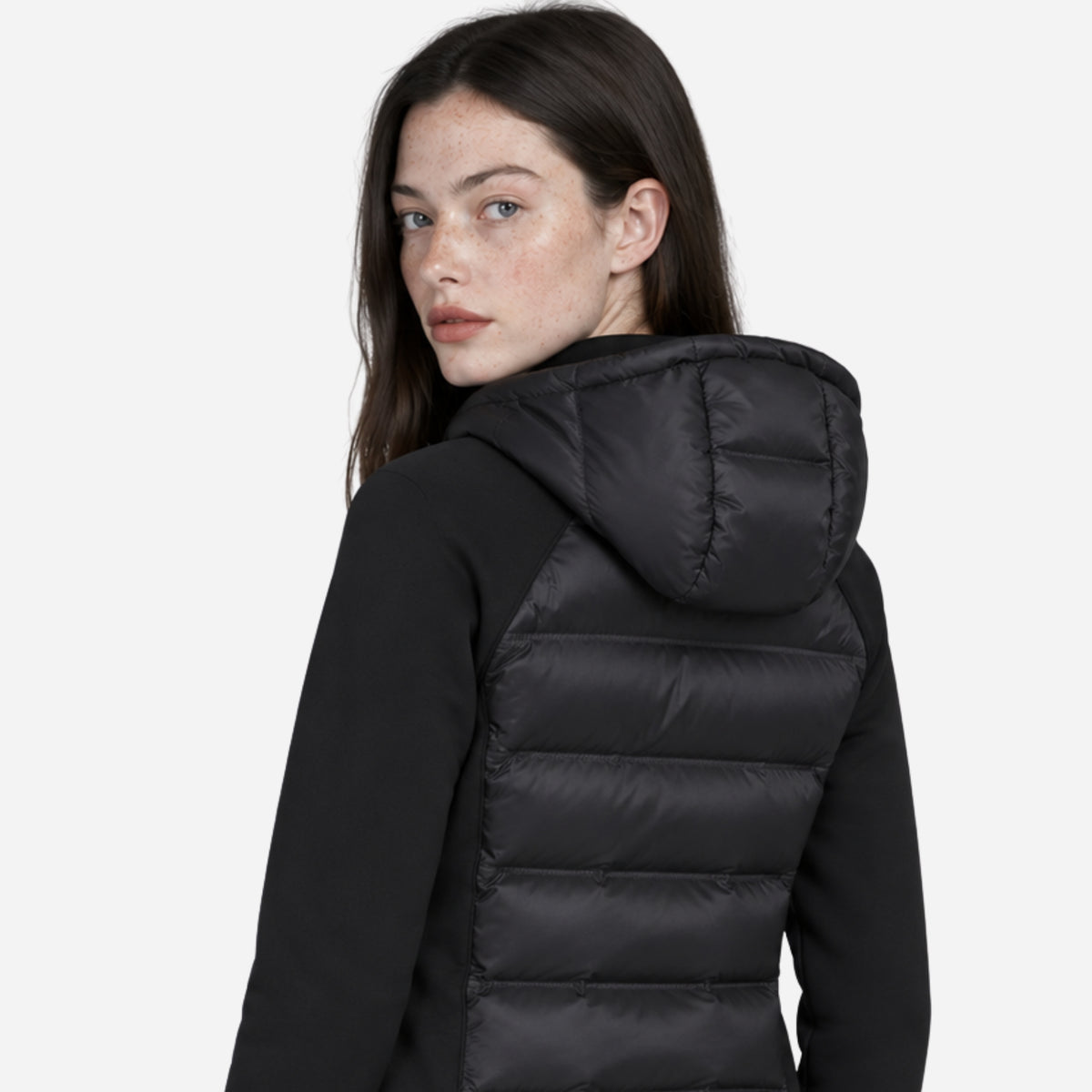 Women’s Panelled Hybrid Hooded Puffer Jacket-Fowsa