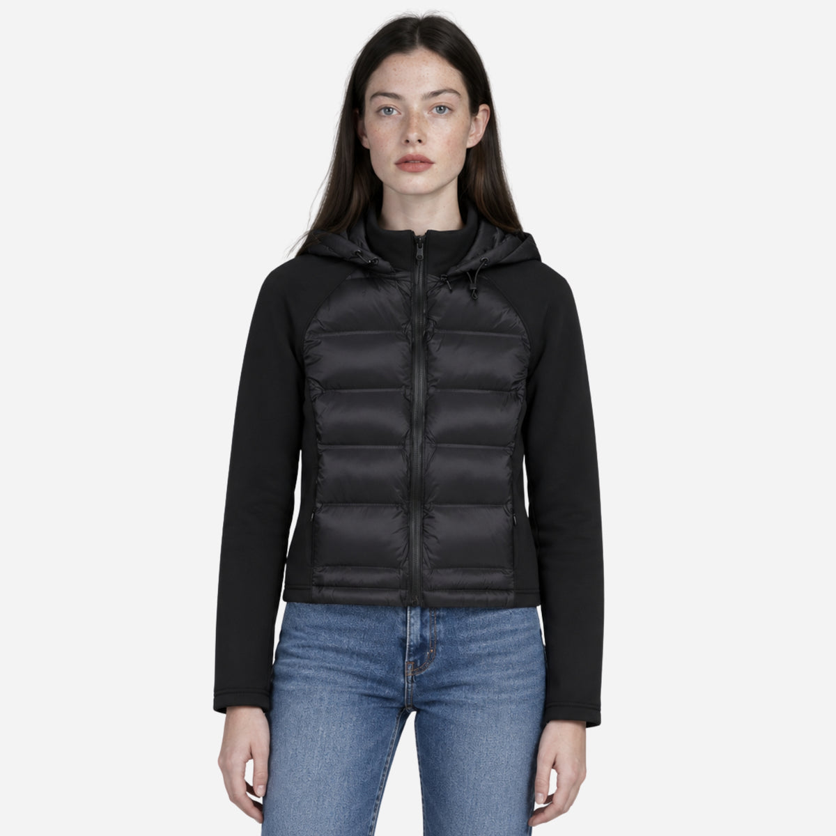 Women’s Panelled Hybrid Hooded Puffer Jacket-Fowsa