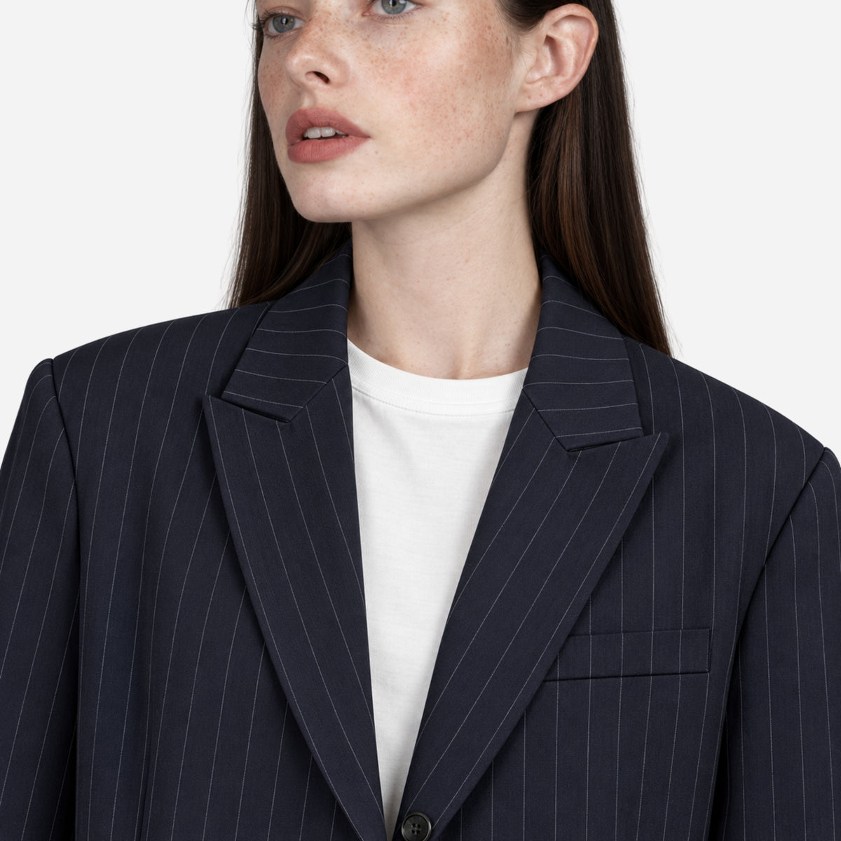 Women’s Pinstripe Contrast-Cuff Longline Blazer-Fowsa