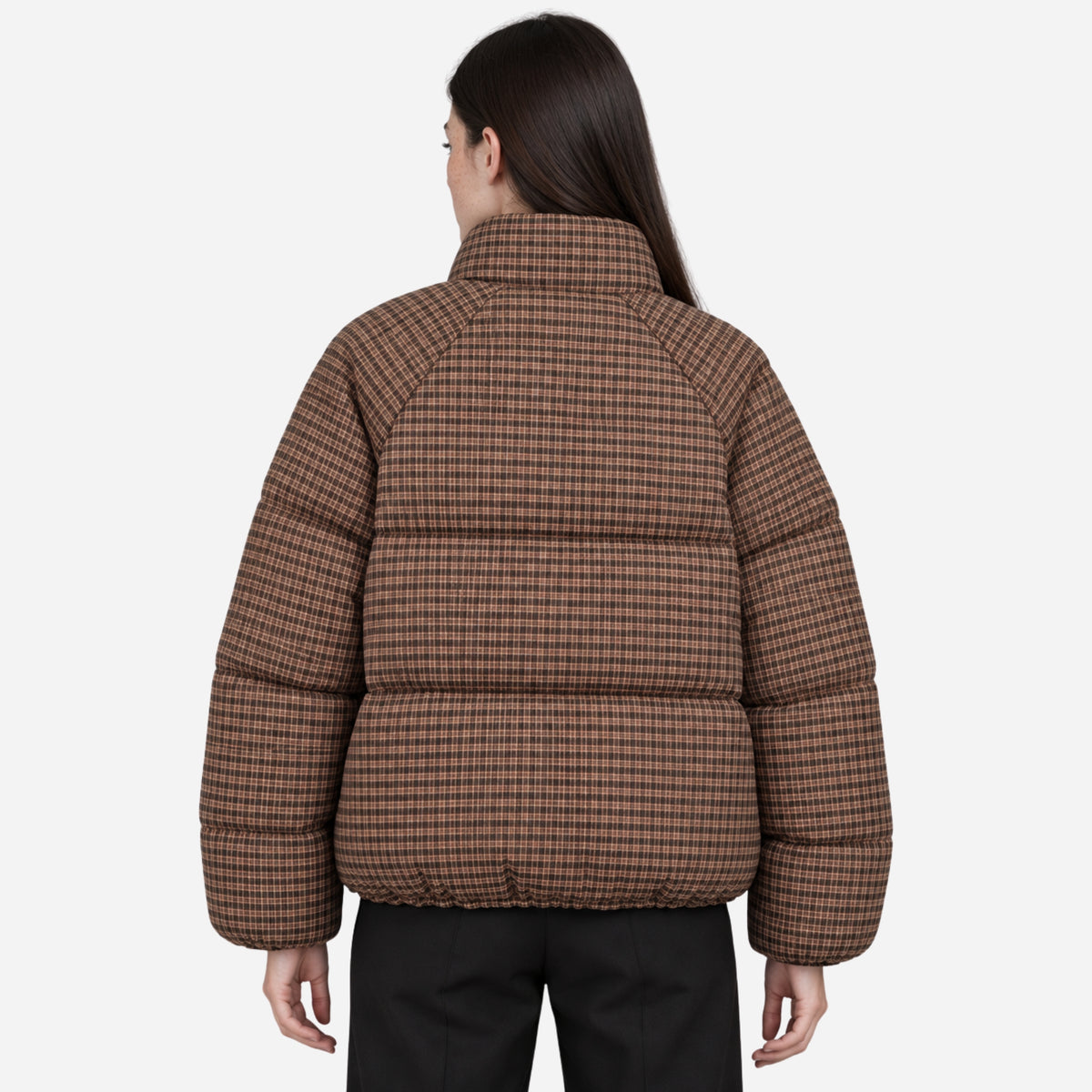 Women’s Plaid High-Neck Puffer Jacket-Fowsa