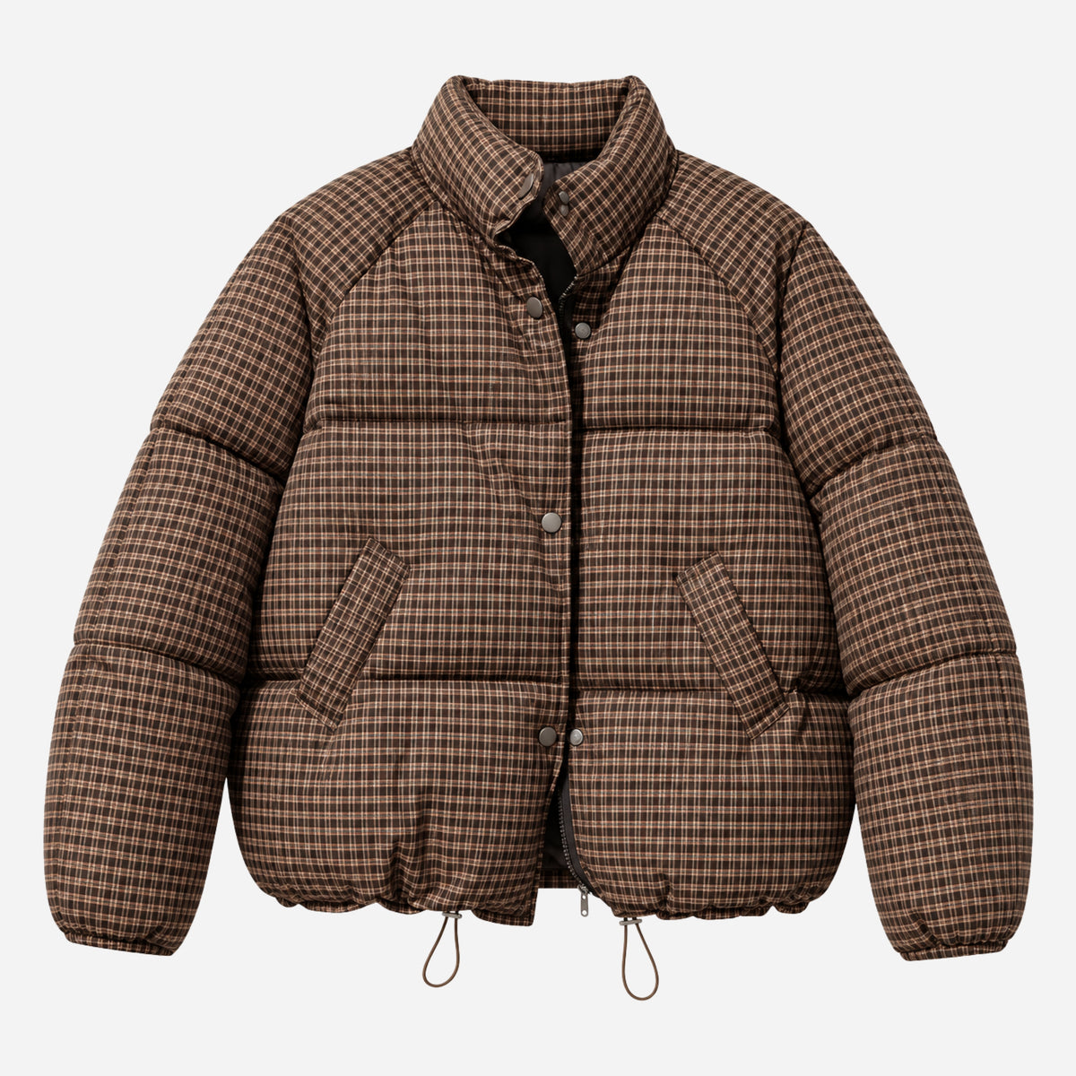 Women’s Plaid High-Neck Puffer Jacket-Fowsa