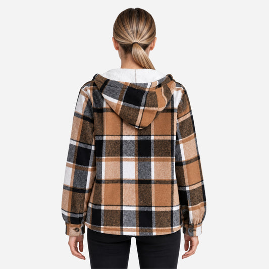 Women’s Plaid Hooded Button-Front Coat-Fowsa
