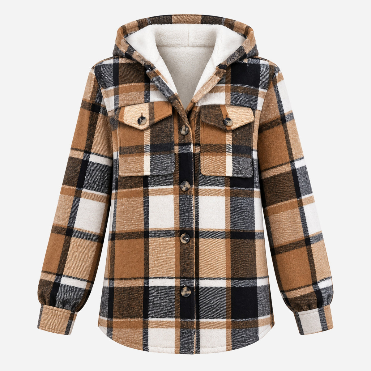Women’s Plaid Hooded Button-Front Coat-Fowsa