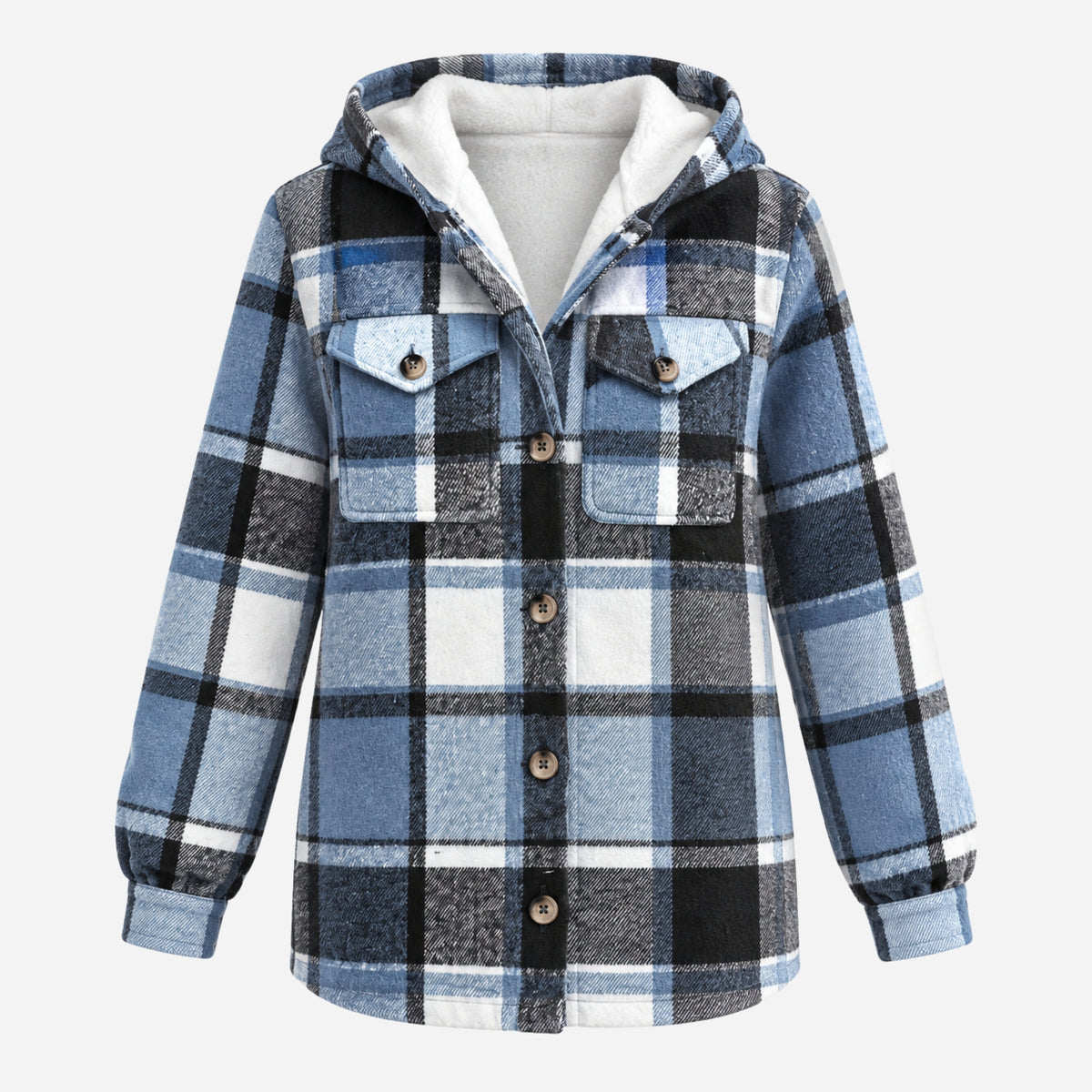 Women’s Plaid Hooded Button-Front Coat-Fowsa