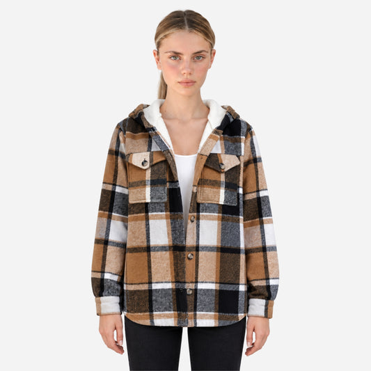 Women’s Plaid Hooded Button-Front Coat-Fowsa