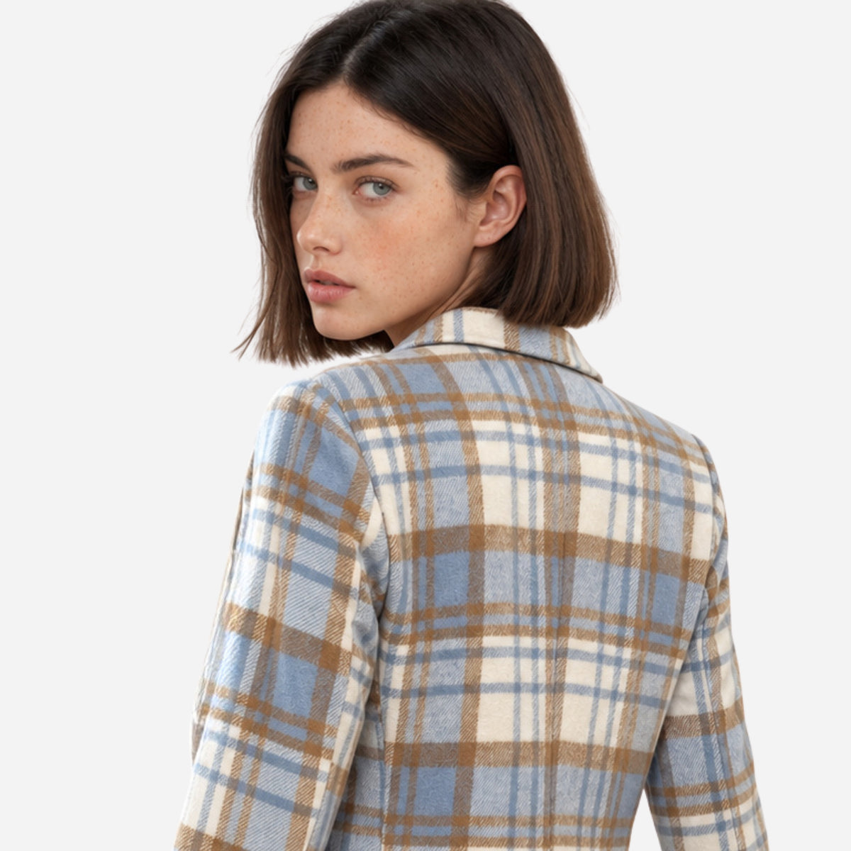 Women’s Plaid Notch-Lapel Tailored Blazer Jacket-Fowsa