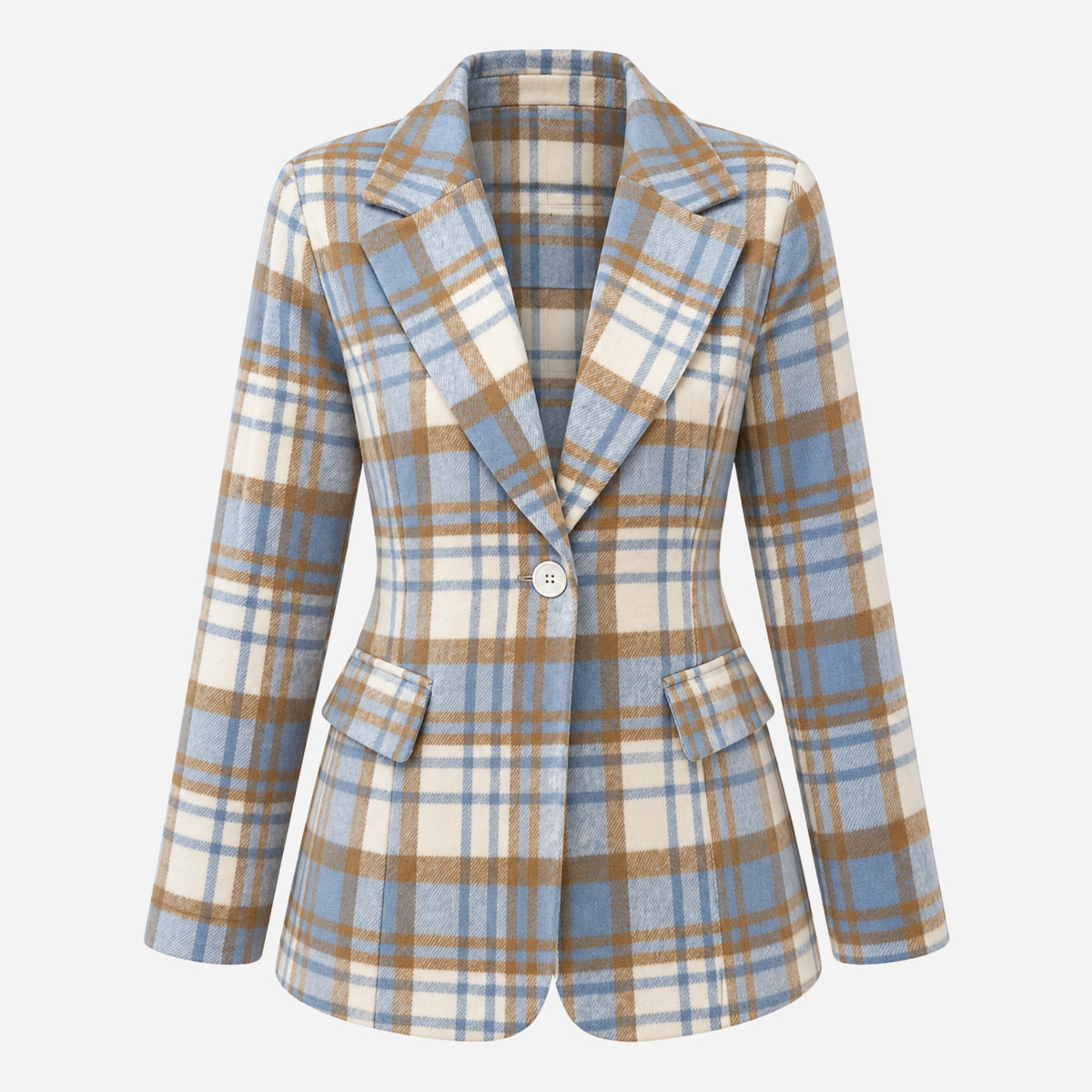 Women’s Plaid Notch-Lapel Tailored Blazer Jacket-Fowsa