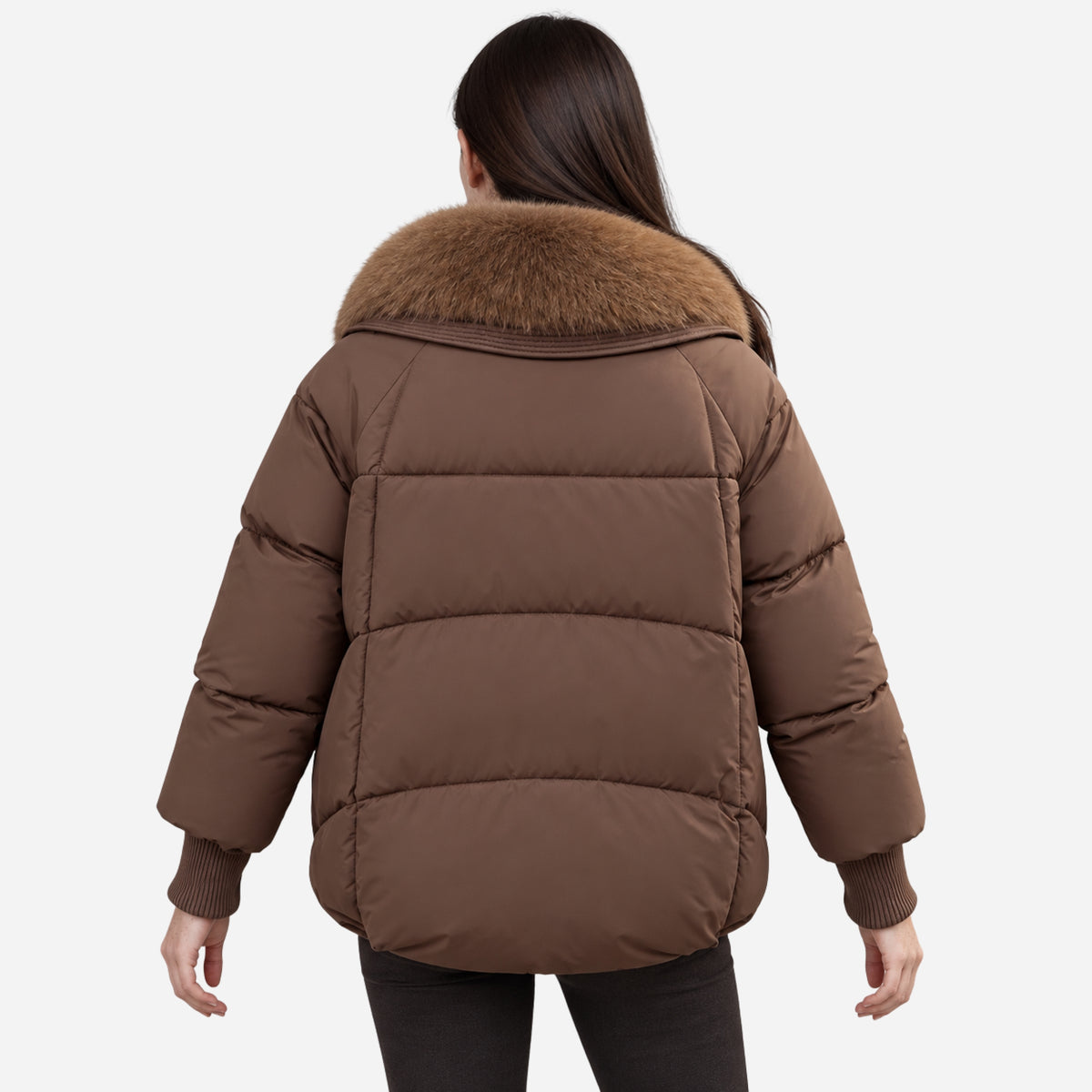 Women’s Plush-Collar Toggle-Fastening Puffer Jacket-Fowsa