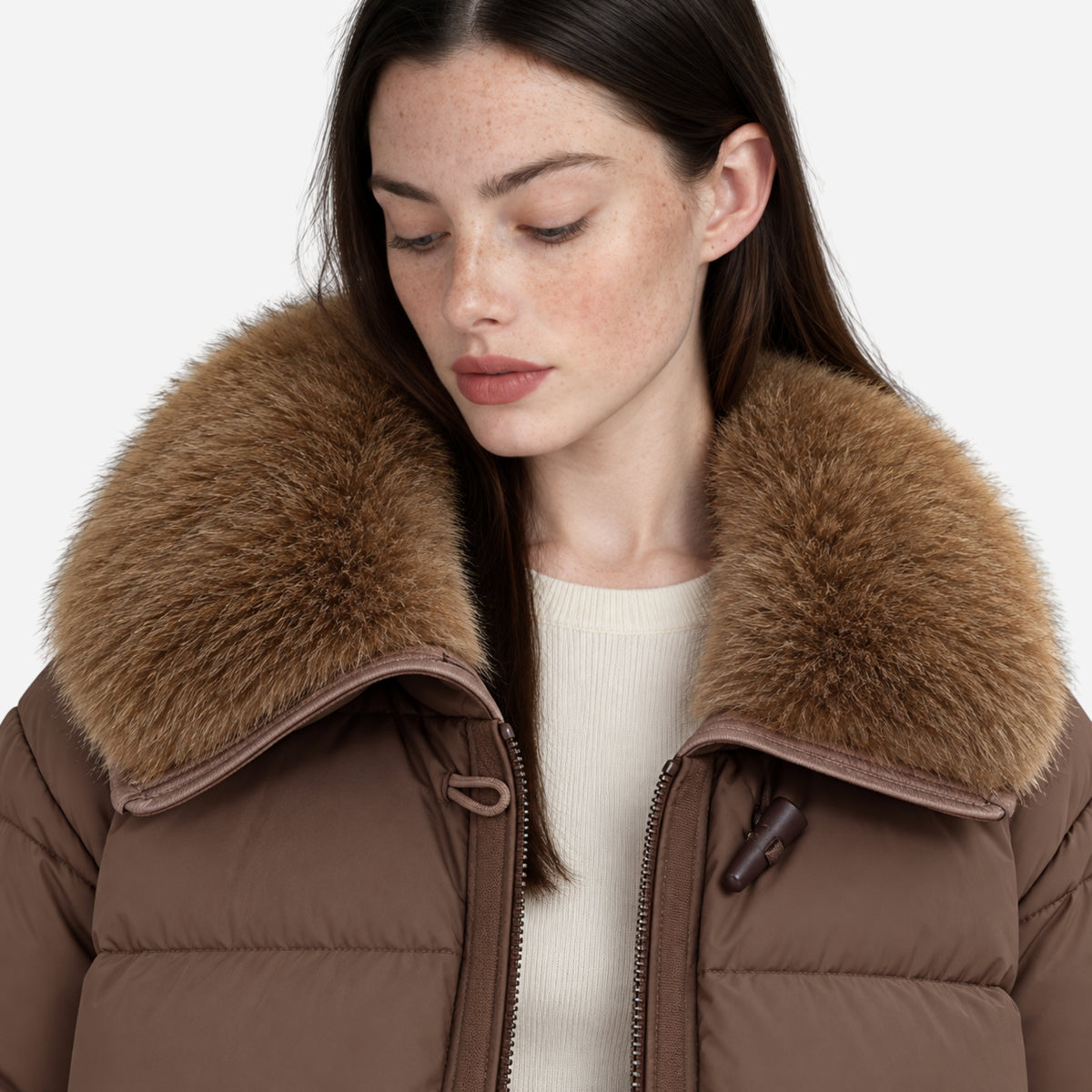 Women’s Plush-Collar Toggle-Fastening Puffer Jacket-Fowsa