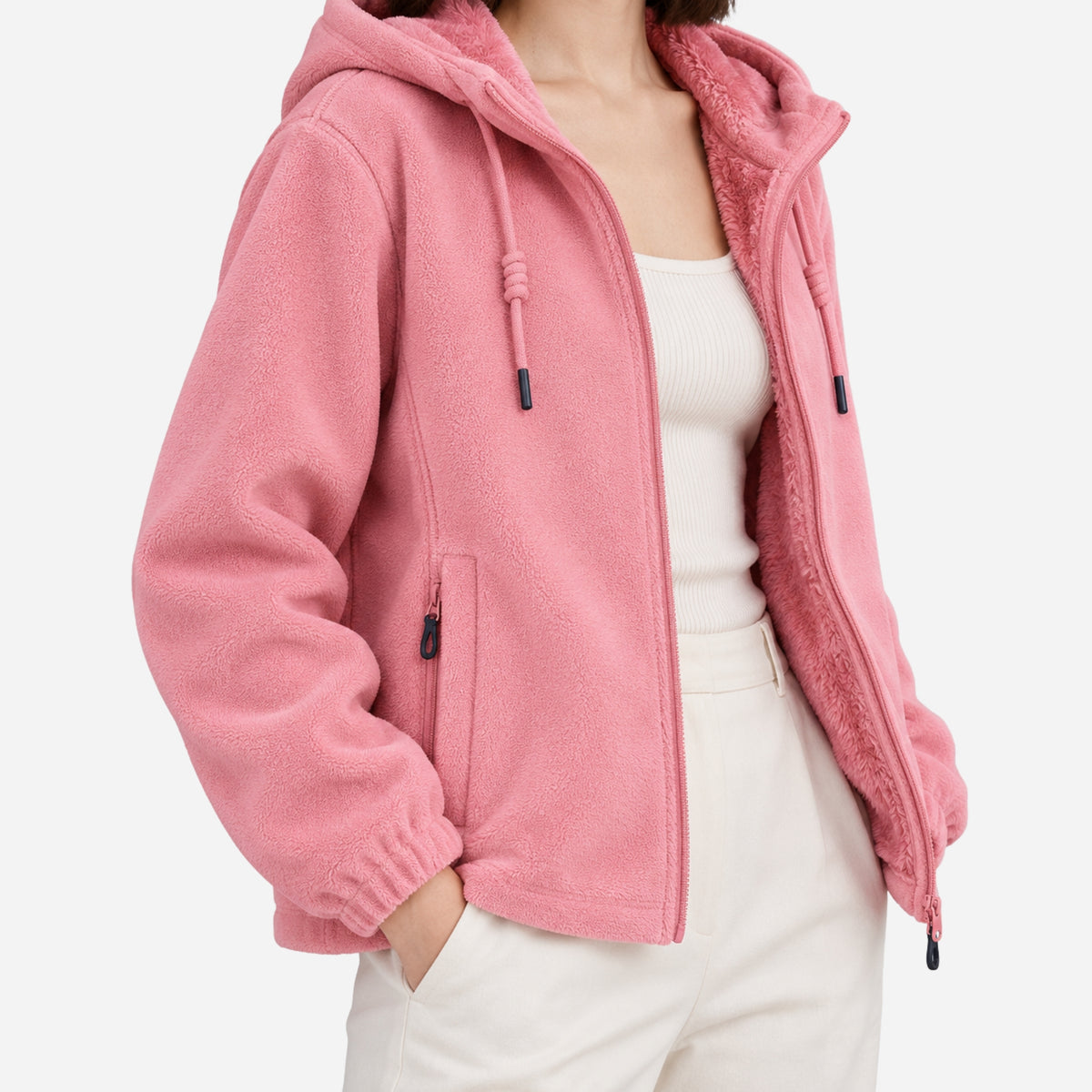 Women’s Plush-Lined Hooded Fleece Jacket-Fowsa