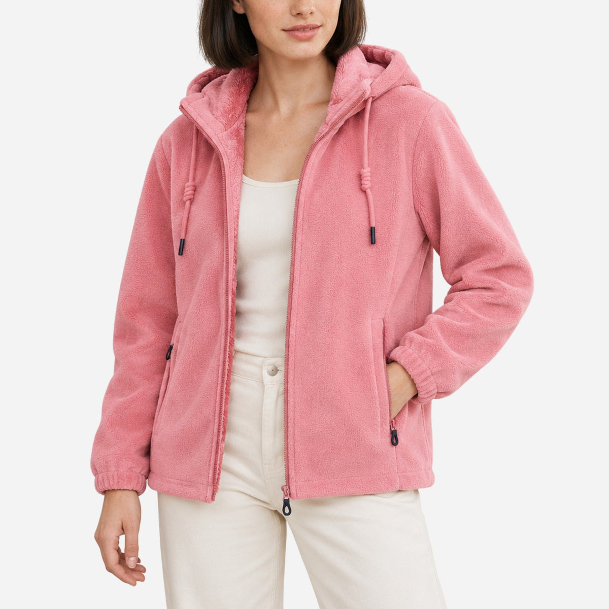 Women’s Plush-Lined Hooded Fleece Jacket-Fowsa