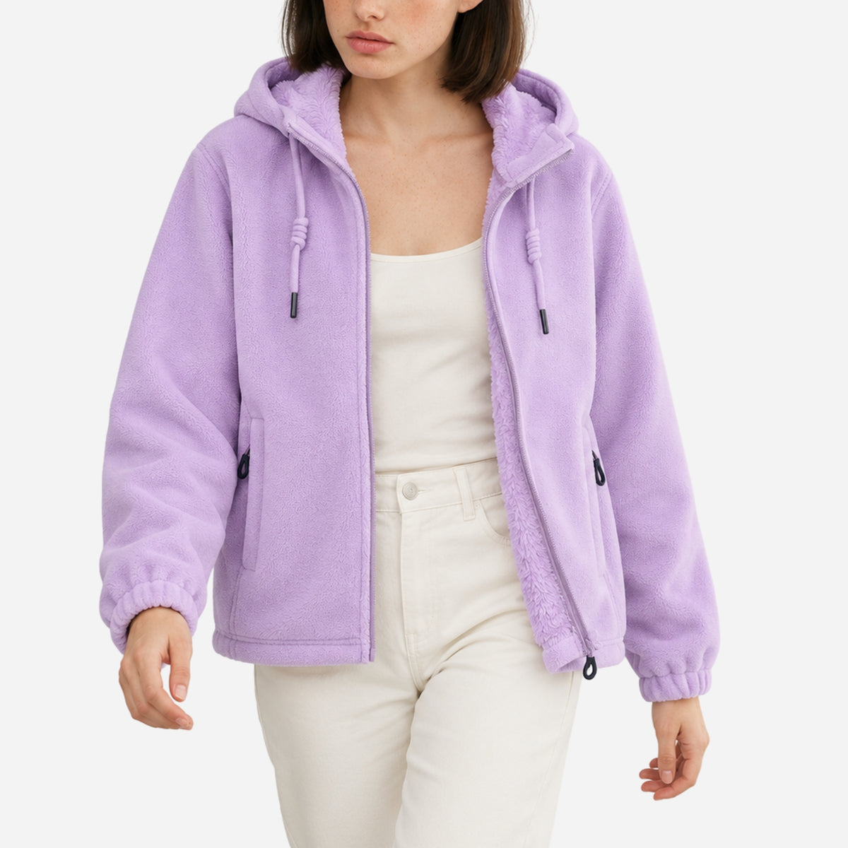 Women’s Plush-Lined Hooded Fleece Jacket-Fowsa
