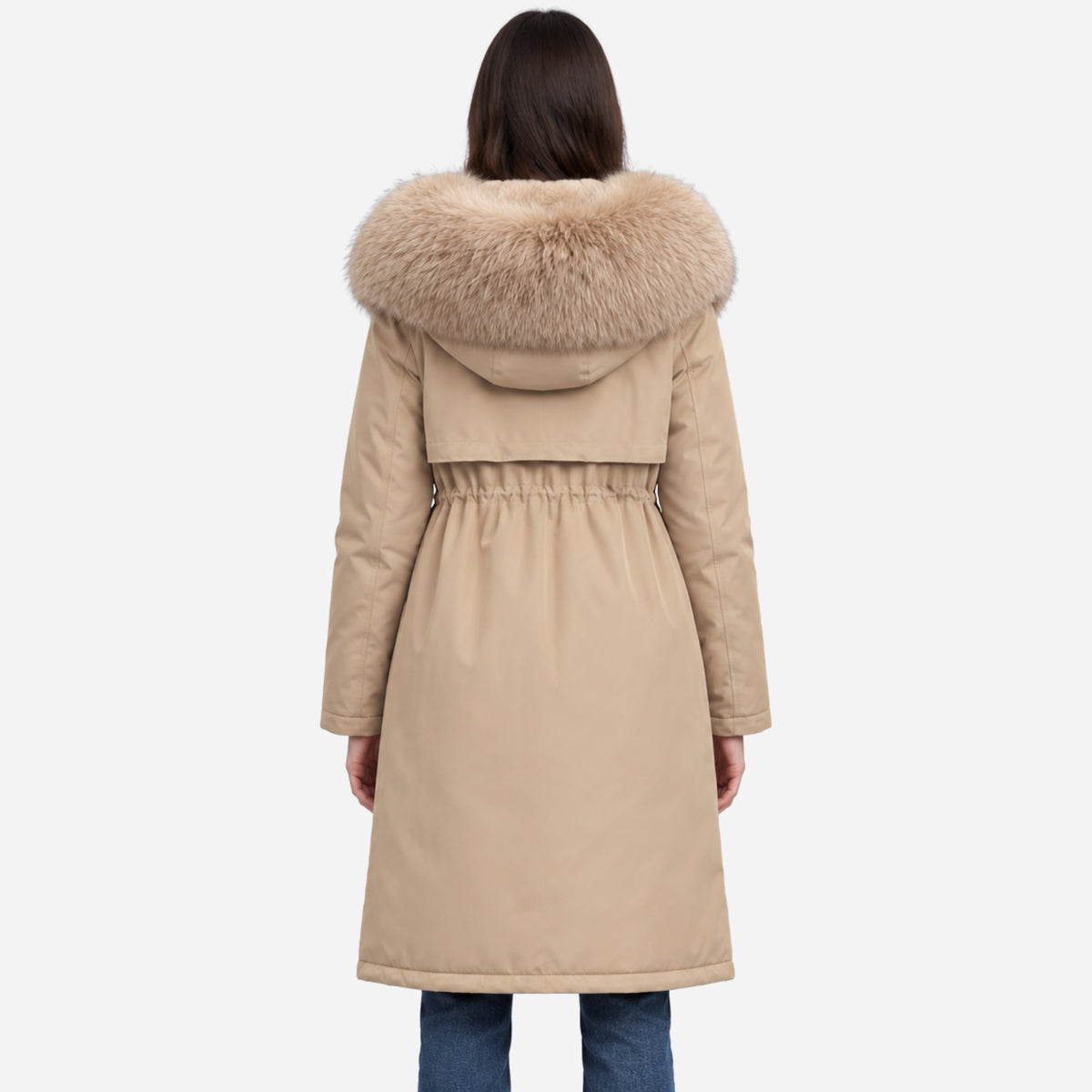 Women’s Plush-Lined Hooded Long Winter Coat-Fowsa