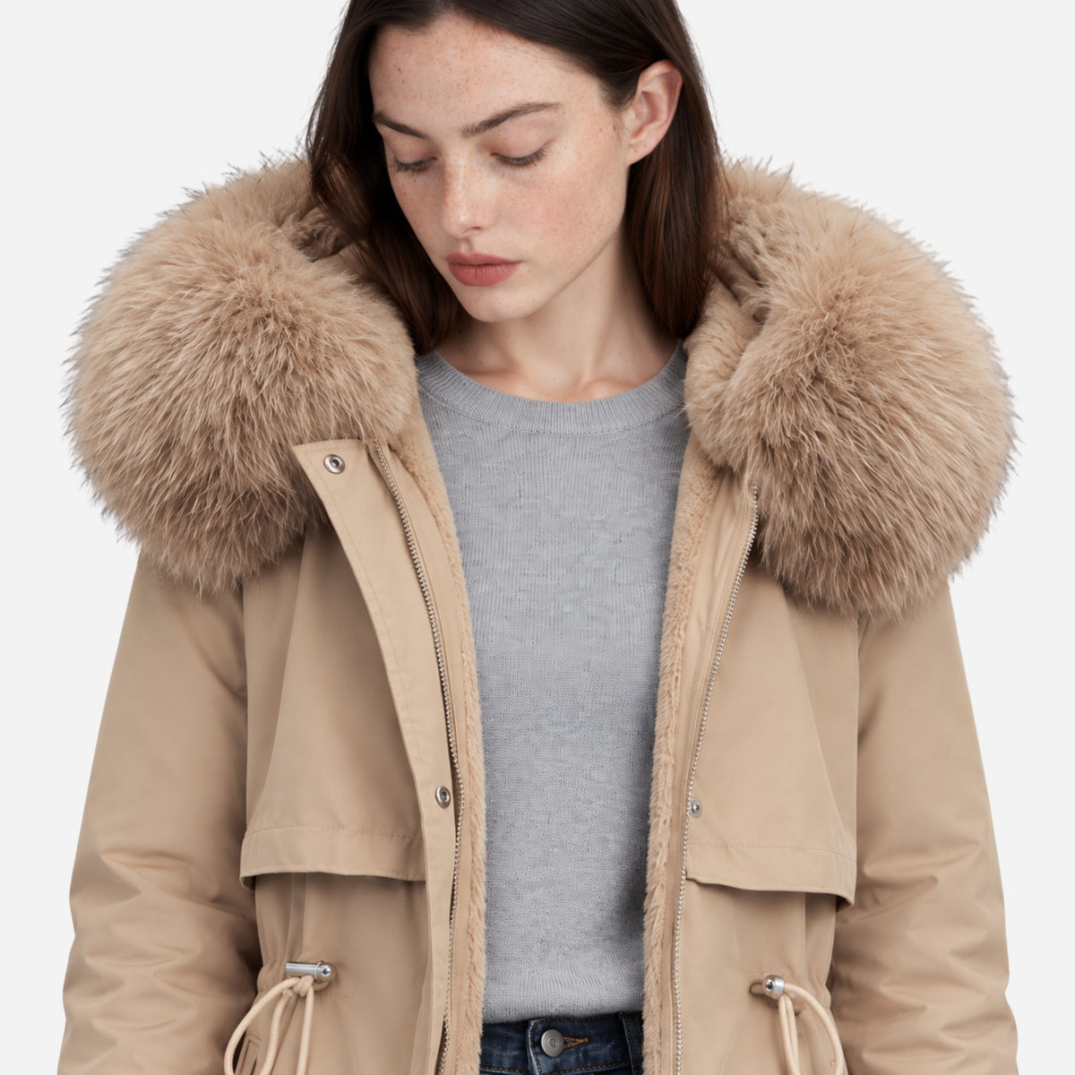Women’s Plush-Lined Hooded Long Winter Coat-Fowsa
