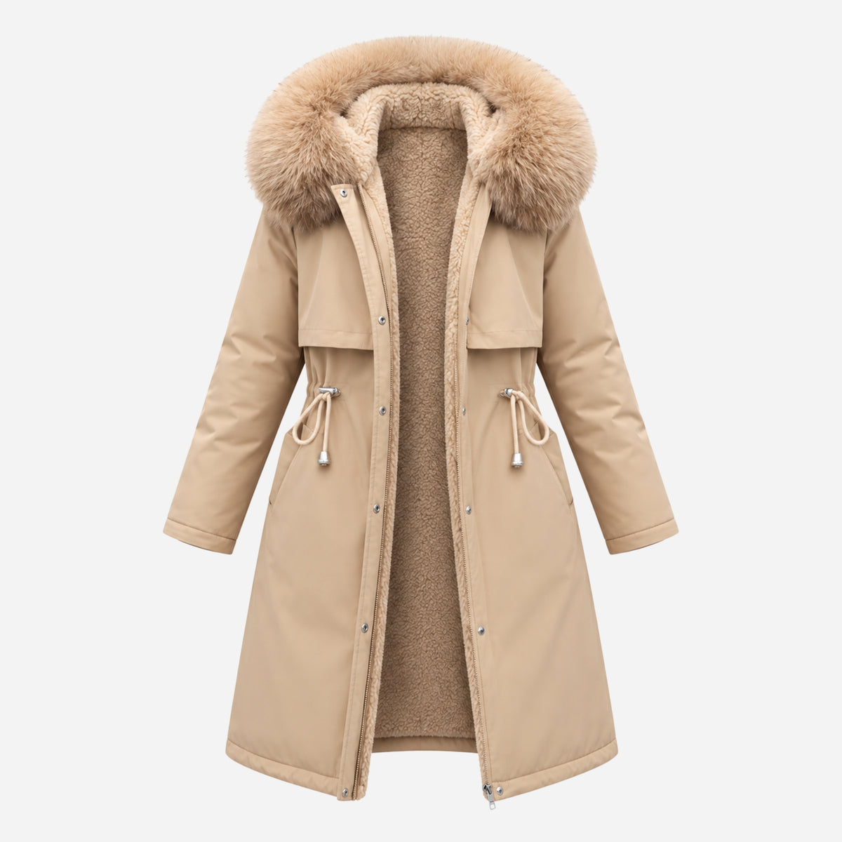 Women’s Plush-Lined Hooded Long Winter Coat-Fowsa