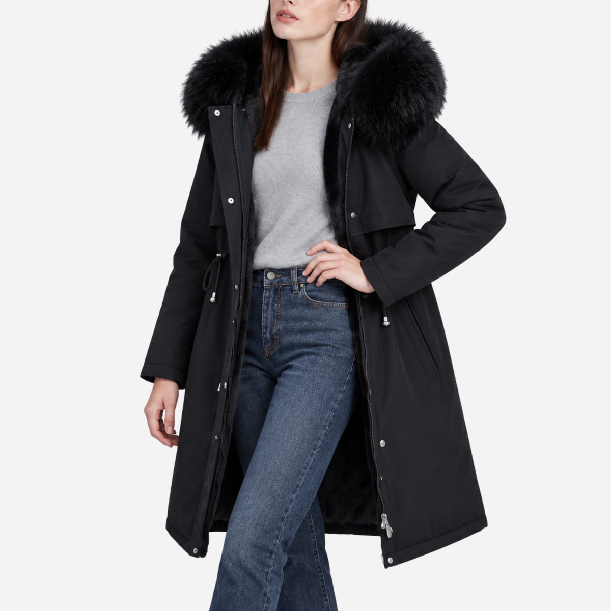 Women’s Plush-Lined Hooded Long Winter Coat-Fowsa