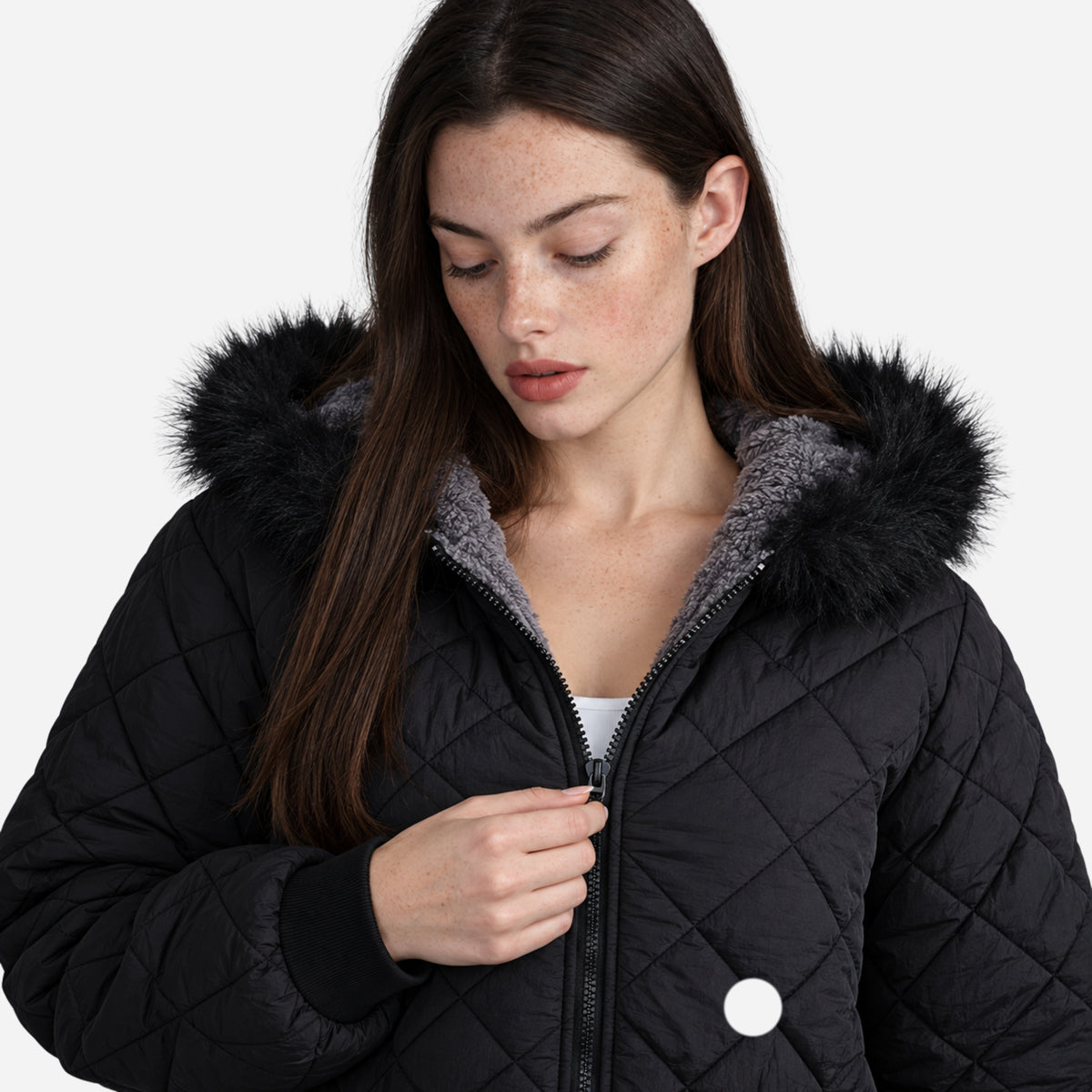 Women’s Plush-Lined Hooded Quilted Bomber Jacket-Fowsa
