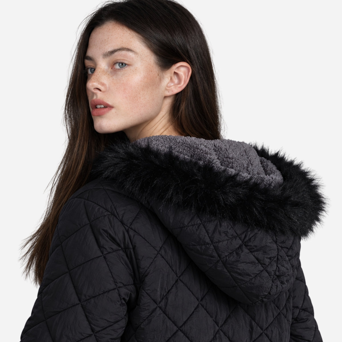 Women’s Plush-Lined Hooded Quilted Bomber Jacket-Fowsa