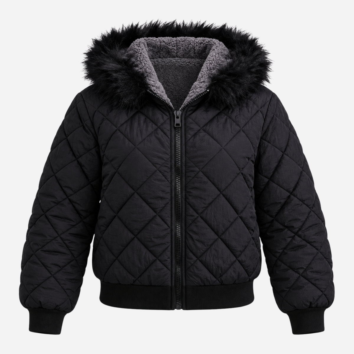 Women’s Plush-Lined Hooded Quilted Bomber Jacket-Fowsa