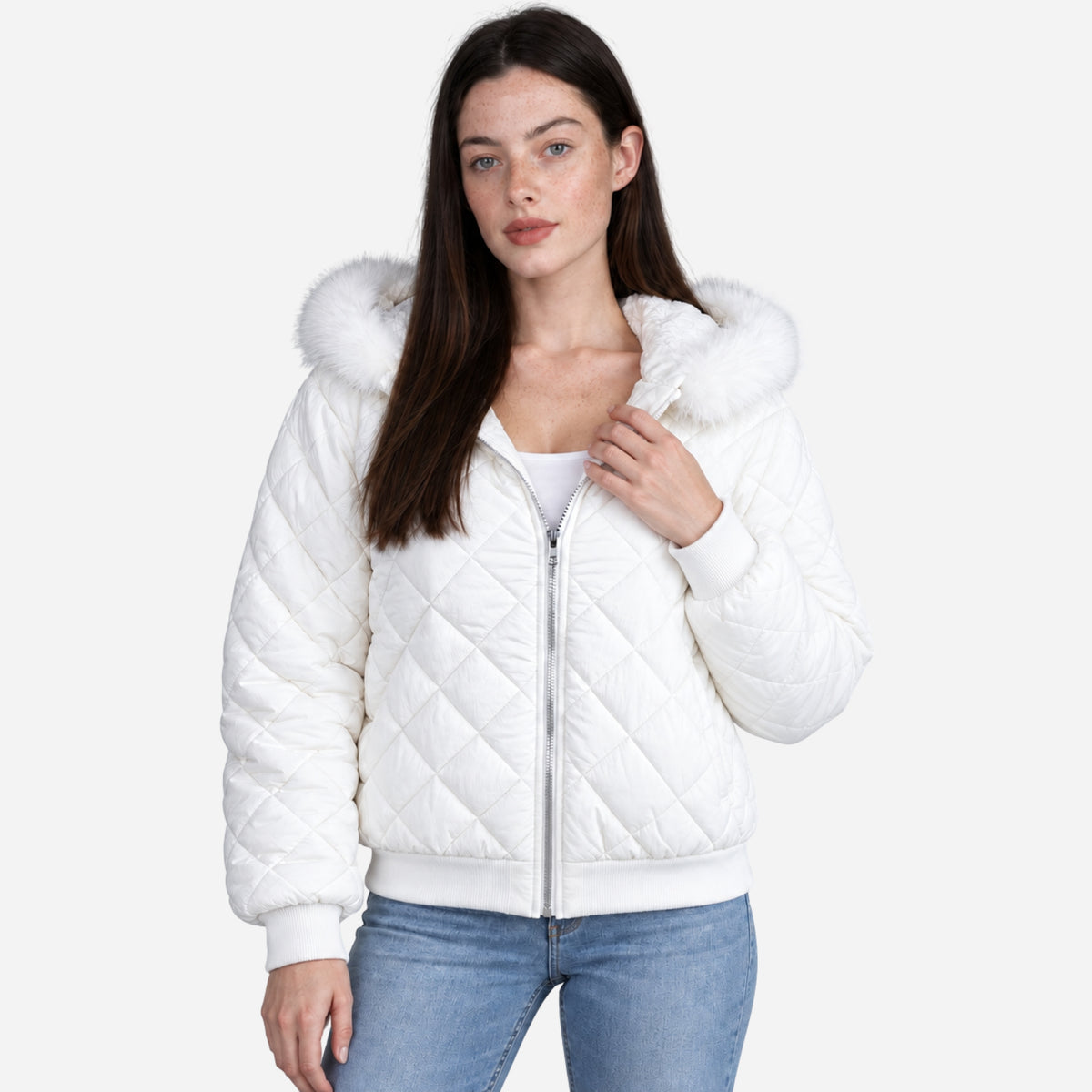 Women’s Plush-Lined Hooded Quilted Bomber Jacket-Fowsa