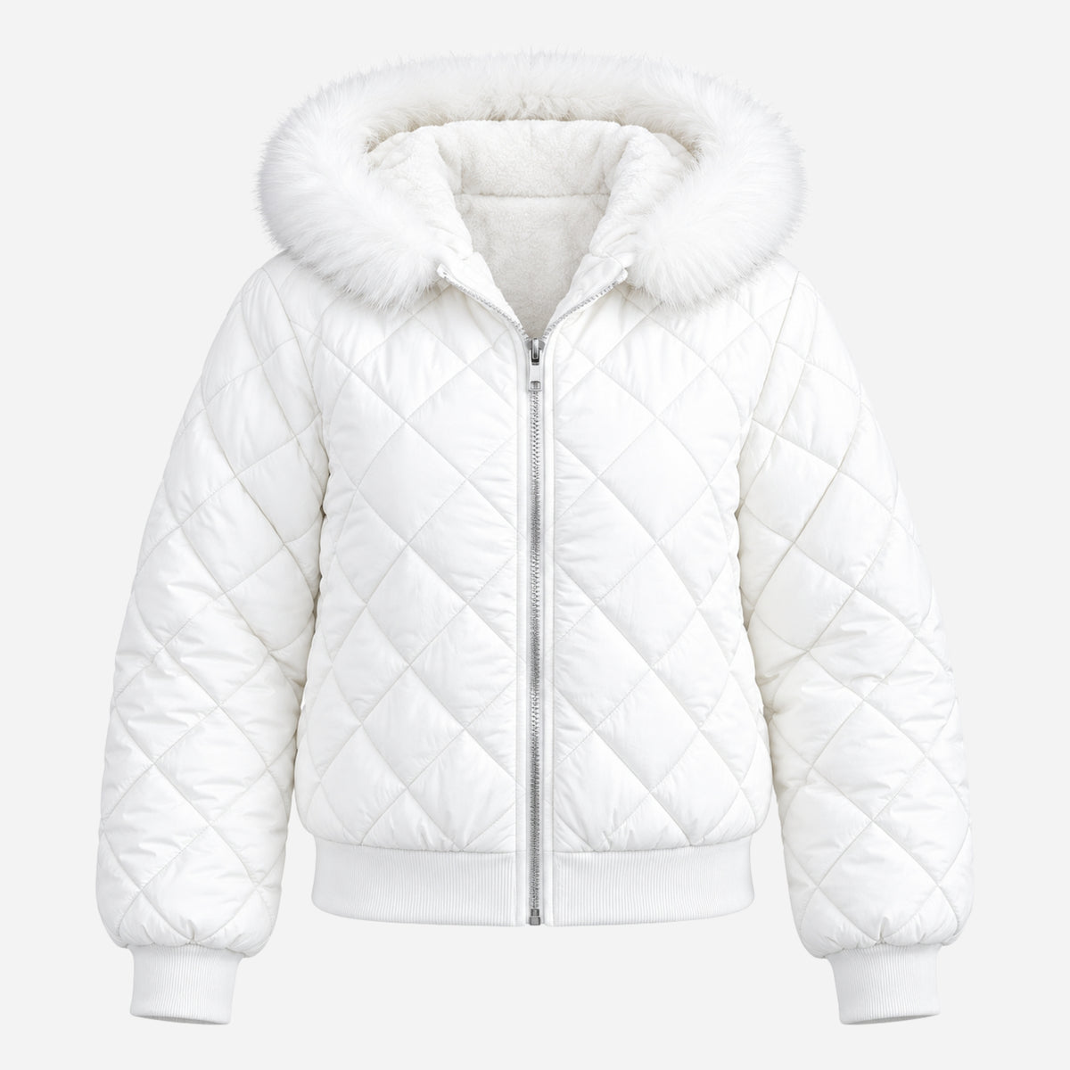 Women’s Plush-Lined Hooded Quilted Bomber Jacket-Fowsa