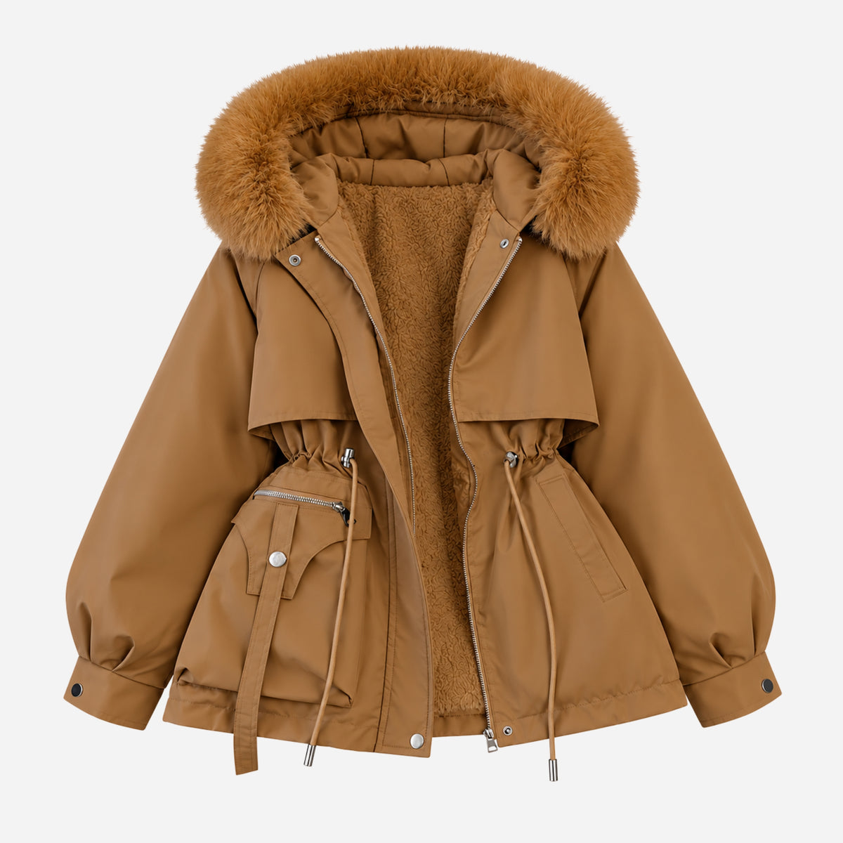 Women’s Plush-Lined Hooded Winter Parka Jacket-Fowsa