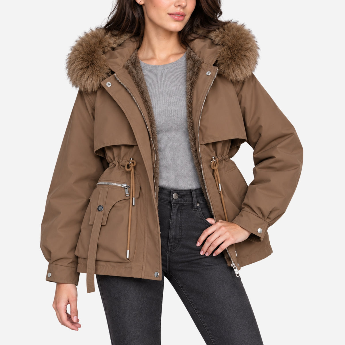 Women’s Plush-Lined Hooded Winter Parka Jacket-Fowsa