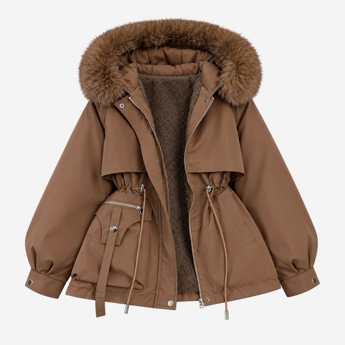 Women’s Plush-Lined Hooded Winter Parka Jacket-Fowsa