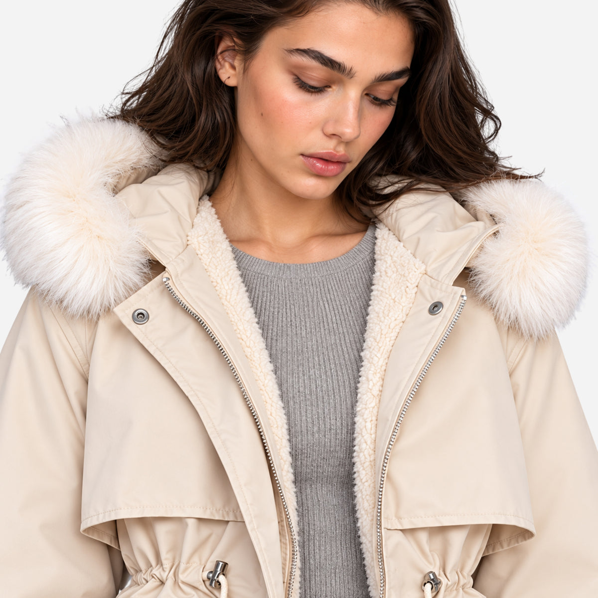Women’s Plush-Lined Hooded Winter Parka Jacket-Fowsa