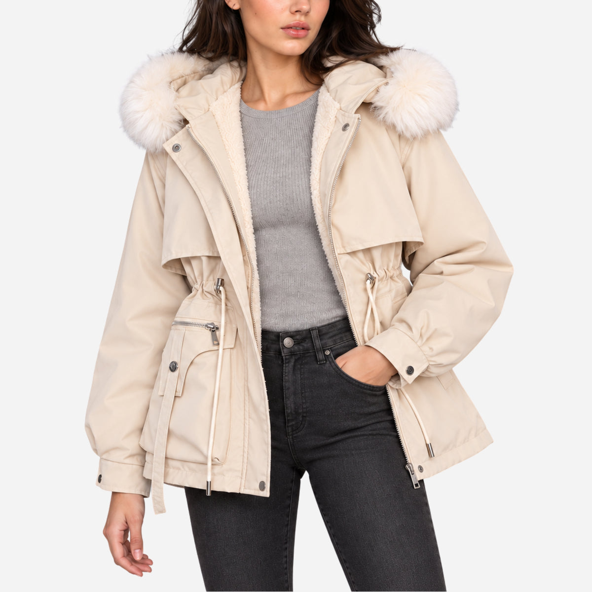 Women’s Plush-Lined Hooded Winter Parka Jacket-Fowsa