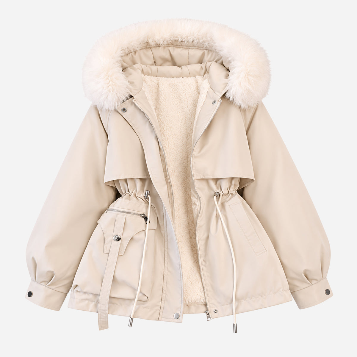 Women’s Plush-Lined Hooded Winter Parka Jacket-Fowsa