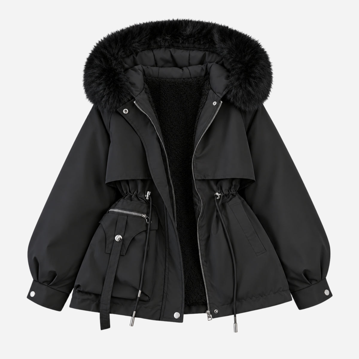 Women’s Plush-Lined Hooded Winter Parka Jacket-Fowsa