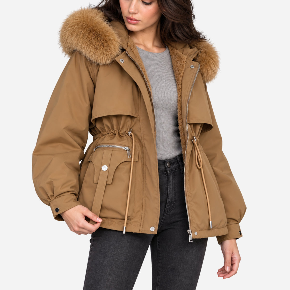 Women’s Plush-Lined Hooded Winter Parka Jacket-Fowsa