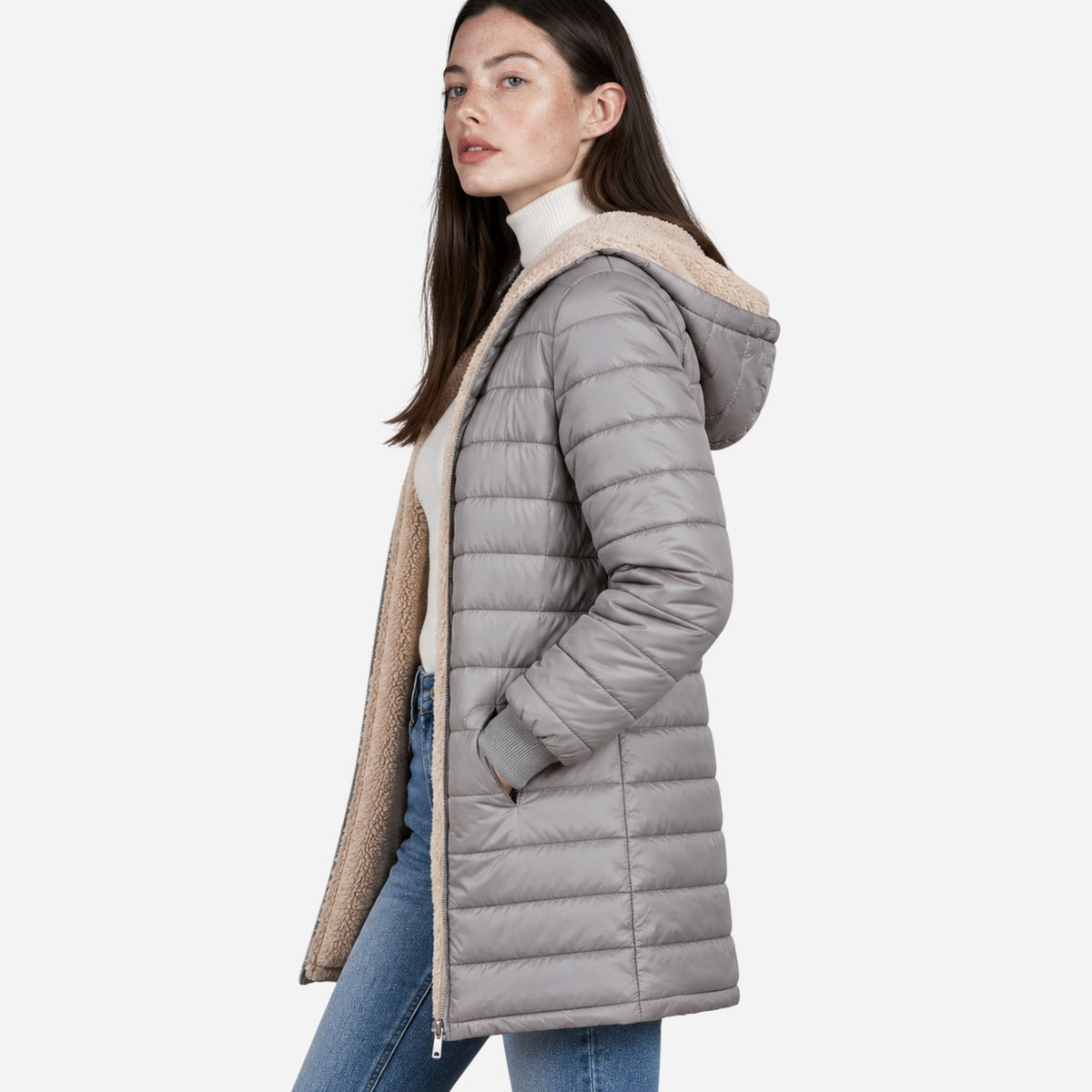 Women’s Plush-Lined Mid-Length Puffer Coat-Fowsa
