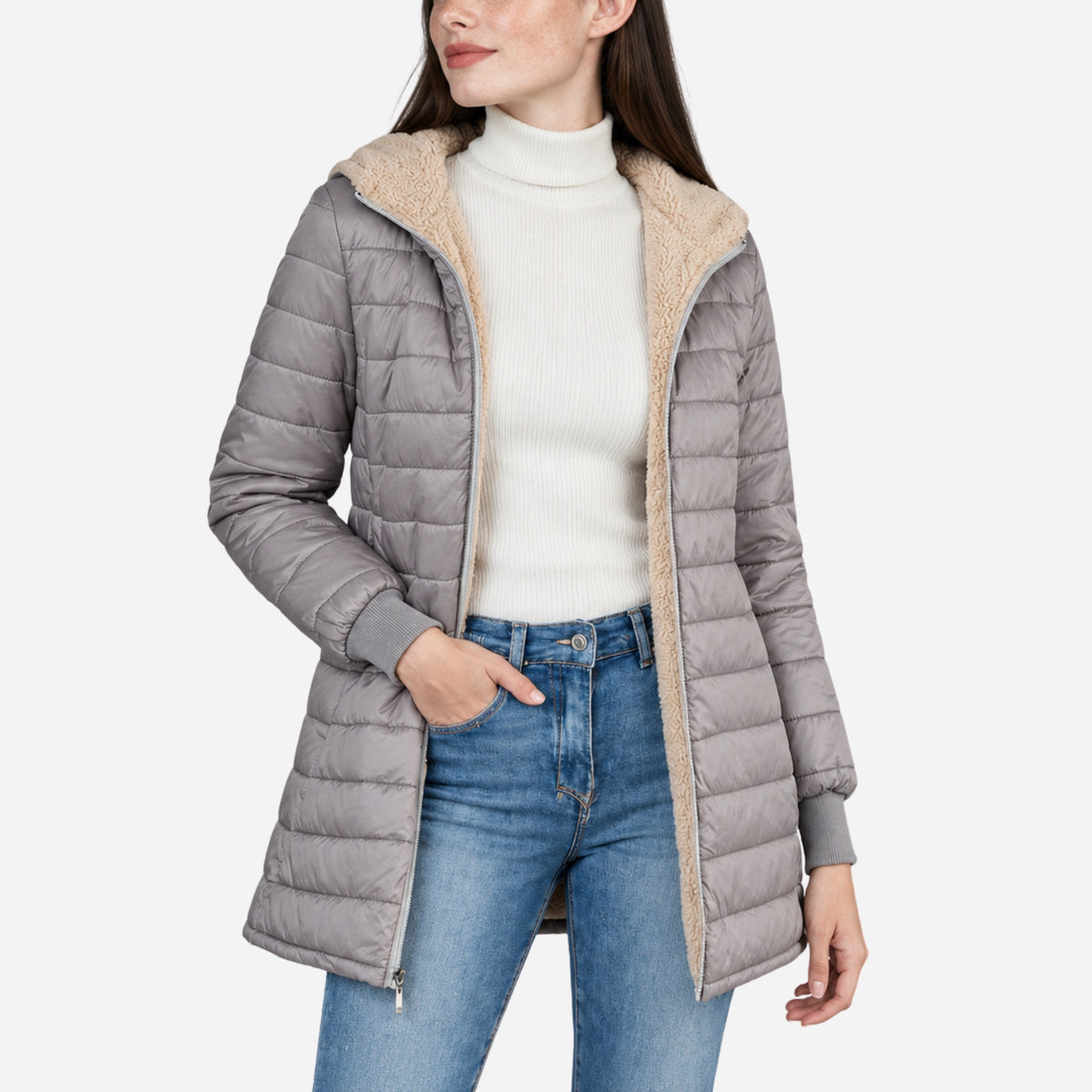 Women’s Plush-Lined Mid-Length Puffer Coat-Fowsa