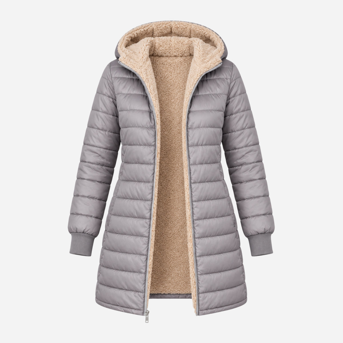 Women’s Plush-Lined Mid-Length Puffer Coat-Fowsa